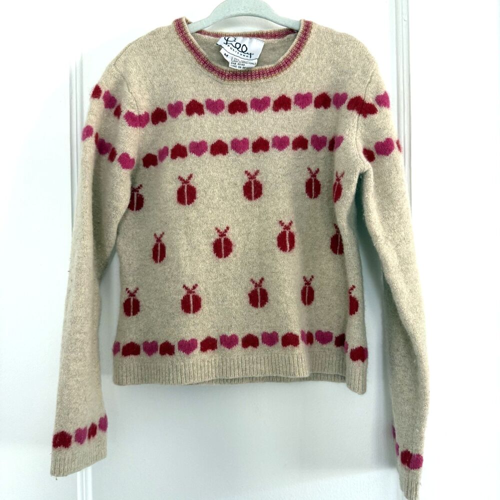 Vintage Lilly Pulitzer Sweater Girls M Ladybug Heart Angora Cashmere Hong Kong